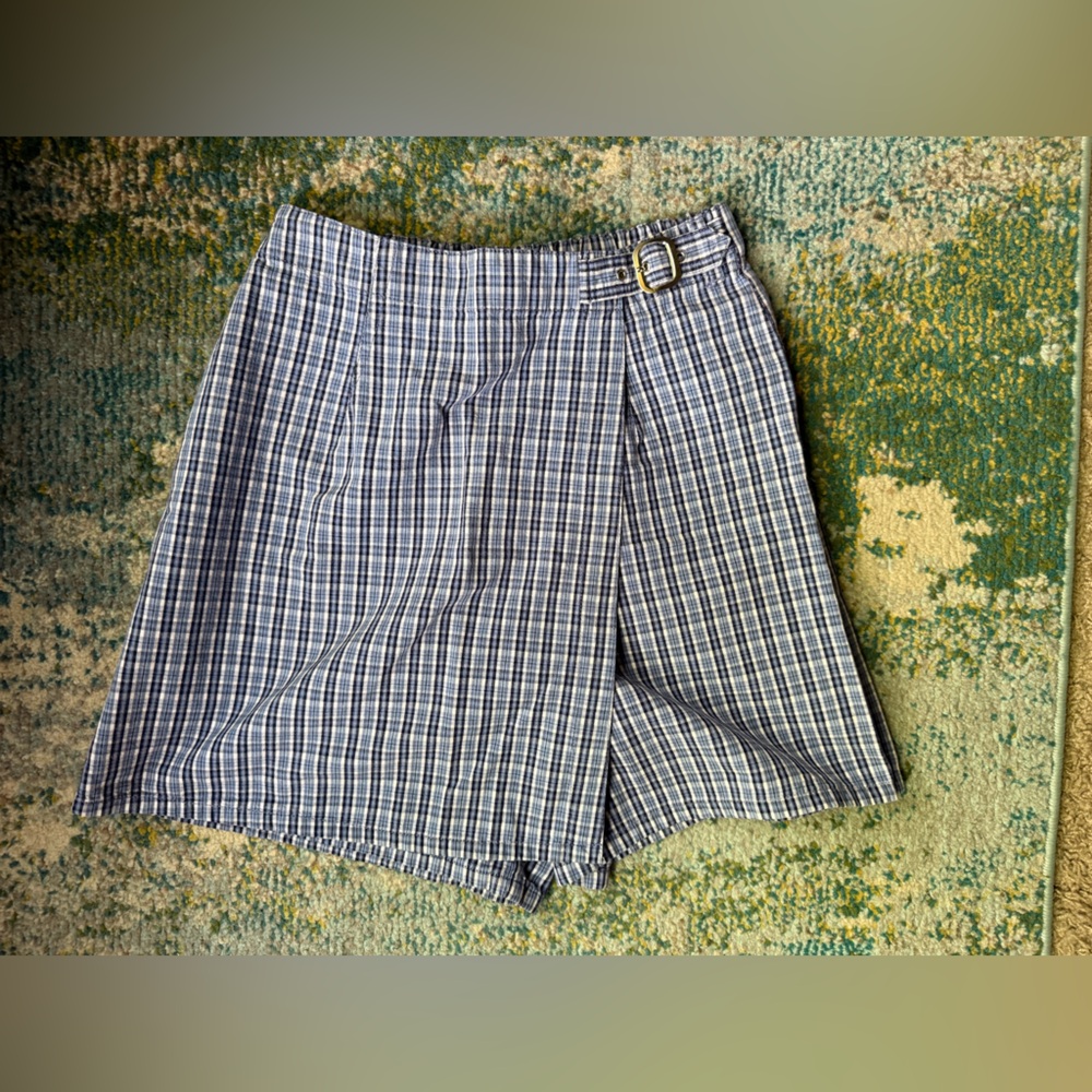 Vintage 90s White Stag blue plaid cotton wrap skort, size 4
